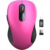 Trueque Wireless Mouse for Laptop, Ergonomic 6-Button Mouse, Fuchsia | 2.4GHz USB receiver, back/forward buttons, 3 adjustable DPI levels, silent clicks, USB-C adapter, Windows/Mac/Chrome OS/Linux