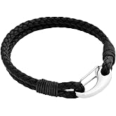 Edforce Braided Genuine Leather 2-Strand Cuff Bracelet with Stainless Steel Clasp