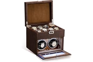 ANYASUN Automatic Watch Winder,Double Watch Winder and 8 Extra Storage Display Box with LED Light,Japanese Quiet Motor,Adjustable Watch Pillows,AC Adapter,Father’s Day Gift for Men