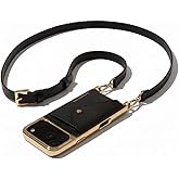 Bandolier Hailey Chrome Crossbody Wallet Phone Case for iPhone 17 Pro Max. 100% Genuine Pebble Leather with Gold Hardware. Adjustable & Removable Strap. Expandable Flip Card Holder. Black with Gold