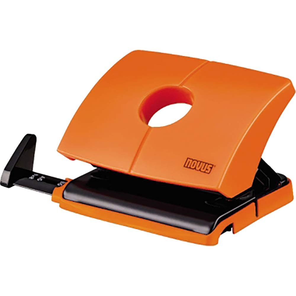 Novus B 216 Color ID Office Hole Punch with Stop Rail and Format Requirements, Metal Base and Plastic Top, for 16 Sheets, Funny Orange