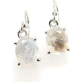Natural Rainbow Moonstone 925 Solid Sterling Silver Earrings 24mm