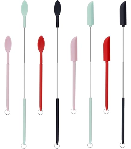 8Pcs Mini Silicone Telescopic Spatula and Scooping Spoon Set Tiny Jar Spatula Adjustable Small Spatulas Reusable Handle Scraper for Kitchen Cosmetic, 4 Colors