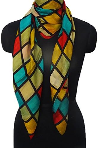 Pure Silk Scarf Square Shape Multicolor Hijab Check Pattern Wrap Scarves 38” x 36” Stole Anniversary Gift Item