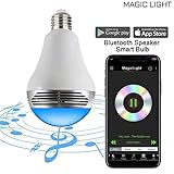 MagicLight Bluetooth Speaker Bulb - Multicolored Disco Music Party Light Bulb with Wireless Stereo Audio - Dimmable Tunable White Wake Up Lights with Speaker - 50w Equivalent