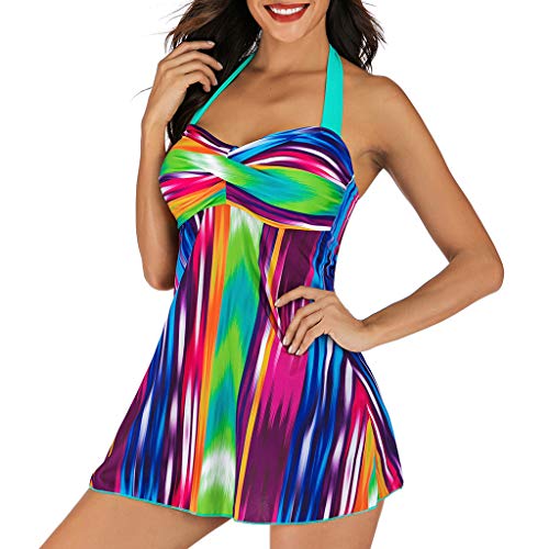 Pongfunsy Women's Swimsuit, Ladies Two Piece Retro Plus Size Swimming Dress Tummy Control Bathing Suit Swimwear 2019 (XXL, Multicolor) - Thumbnail 3