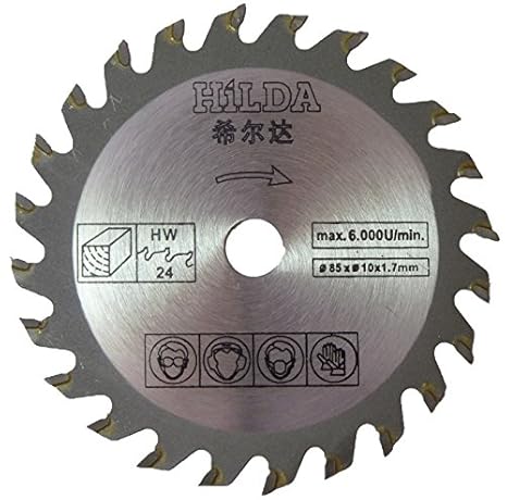 Kreissägeblatt für Parkside-Tauchsäge 85 mm Durchmesser x 10 mm Bohrung x 24 Zähne zum Schneiden von Holz