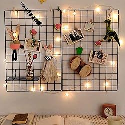 GBYAN 2 Pack Wire Wall Grid Panels with Lights and