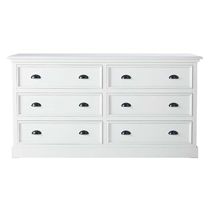 Aprodz Mango Wood Storage Cabinet Marceio Chest of 6 Drawers Furniture for Living Room | White