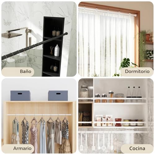 Tension Rod for Drill-Free Curtains Extendable Curtain Rod Tension Rod for Windows Shower White 67-90Cm