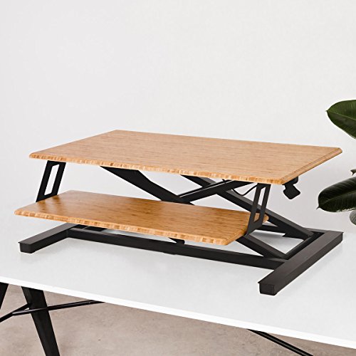 Fully Cooper Standing Desk Converter - 35" Bamboo Height-Adjustable Workspace (Bamboo)