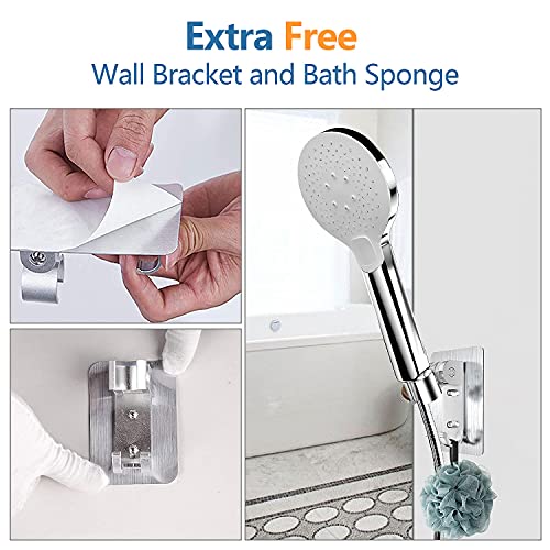 High Pressure 3-Mode Shower Head with Handheld - One Botton Operation, Silicone Nozzles, Come with Upgrade 59\'\' Stainless Steel Hose, Wall & Overhead Brackets, Teflon Tape, Bath Loofah