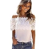 Doinshop Loose Women Off Shoulder Tops Lace Crochet Blouse Shirt Tee