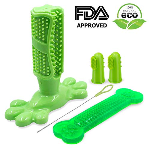 AomeTech Dog Toothbrush Dental Care Brushing Stick Effective Doggy Teeth Cleaning Massager Nontoxic Natural Rubber Bite Resistant Chew Toys Finger Toothbrush for Dogs Pets (M, Green)