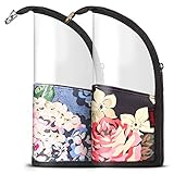 NiceEbag 2 in 1 Makeup Brush Holder Organizer Bag Stand-Up Make-up Brush Cup Half-Clear Travel Cosmetic Toiletry Pouch for Woman Girls, Peony&Orchid
