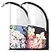 NiceEbag 2 in 1 Makeup Brush Holder Organizer Bag Stand-Up Make-up Brush Cup Half-Clear Travel Cosmetic Toiletry Pouch for Woman Girls, Peony&Orchid