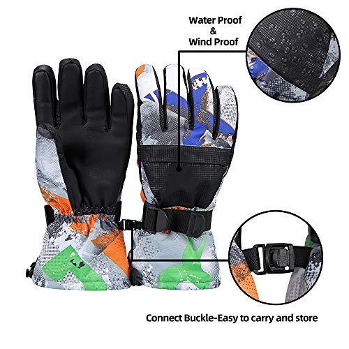 Ski Gloves, Winter Warmest Waterproof and Breathable Snow Gloves for Mens,Womens,ladies and Kids Skiing,Snowboarding (Gray, M)