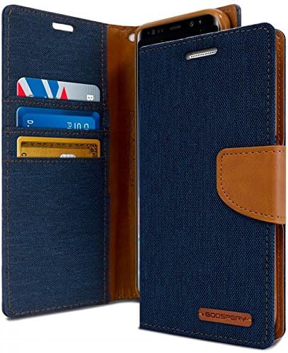 KILRELF Canvas Diary Galaxy S9 Plus Case, Denim Material [Drop Protection/Shock Absorbing] Textile Fabric Wallet Case [ID Card/Cash Slot] Stand Flip Cover (S9Plus, Navy)