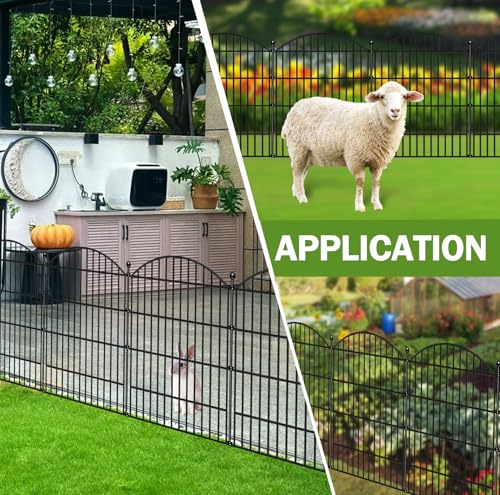 QLOFEI 10 Panels Garden Fences Animal Barrier Fencing - 32in(H) x24ft(L) with Lock - Metal Panel Border with Rustproof Coating - Decorative Cloture Jardin Dog Fence Outdoor for Yard, Flowers, Patio