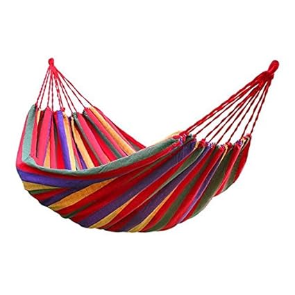 SLB Works 190cm x 80cm Stripe Hang Bed Canvas Hammock 120kg Strong and Comfortable (Red) 1