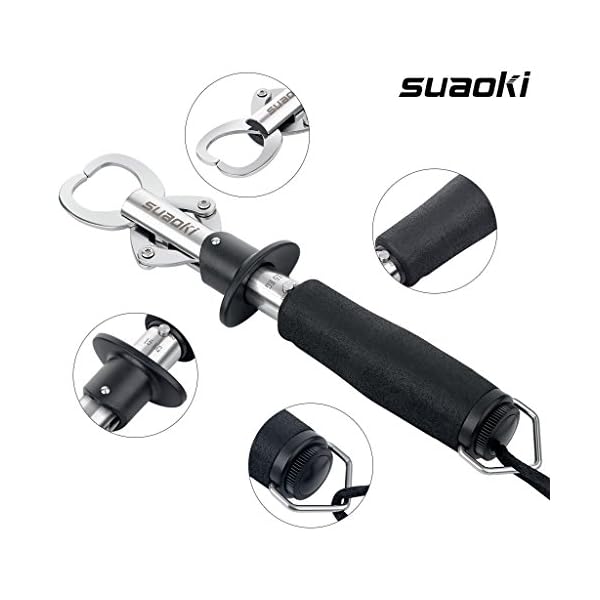 Suaoki-Stainless-Steel-Fish-Lip-Gripper-Grabber-Grip-Two-sided-Trigger-Tool-Fish-Holder-with-Scale-Max-33-lbs-15kg-EVA-Foam-Handle-Adjustable-lanyard