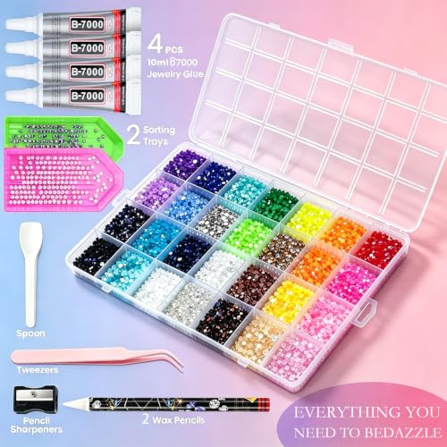 Bedazzling Kit, 28 Colors 3mm Flatback Jelly Rhinestones with Wax Pens, Tweezer, Glue & Sort Trays for Nail Art & DIY Crafts