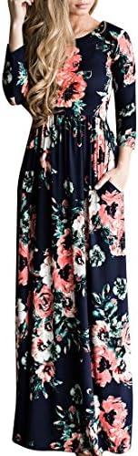 Destinas Womens Long Sleeve Flower Print Party Cocktail Formal Maxi Dress Navy Blue, X-Large