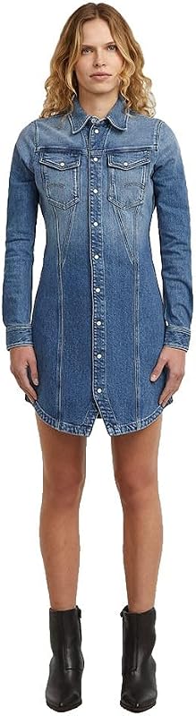 Pitched Hem Shirt Dress LS Wmn Abito Casual, Blu (Faded Cliffside Blue D27935-e205-g326), XXL Donna