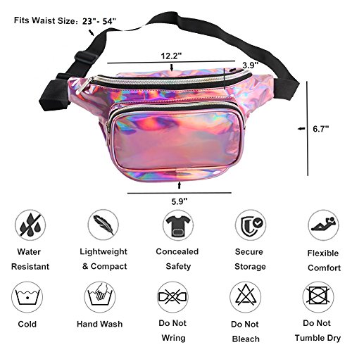 MUM'S MEMORY Metallic Hologram Fanny Pack – Outdoor Sport Waist Pack for Running, Hiking, Traveling for Women and Men (Pink) - Thumbnail 3