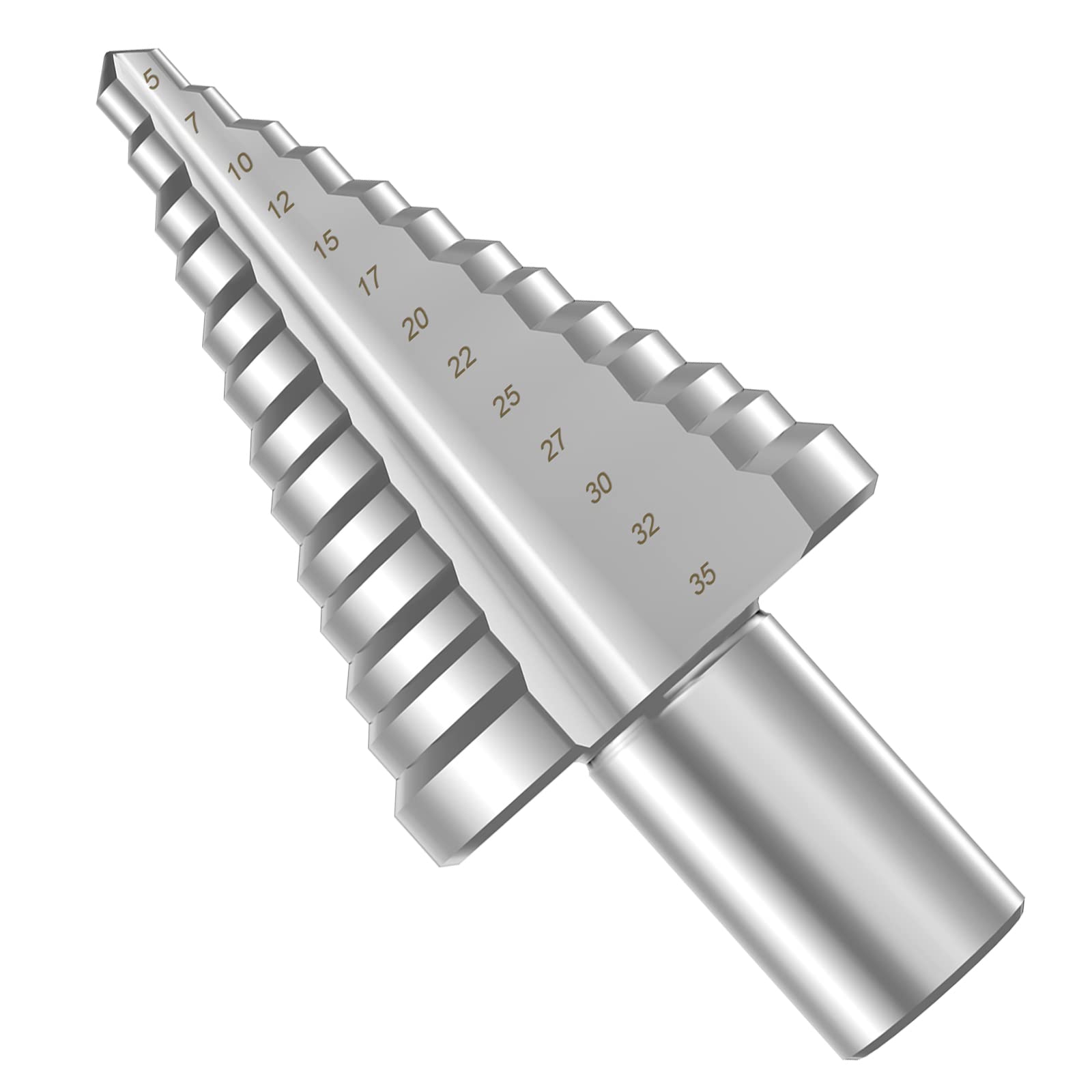 flintronic Step Drill Bit 5mm-35mm, HSS Titanium Coated Double Slot Cone Cutting Drill for Sheet Metal Hole Drilling Cutting, Multi Size Hole Stepped Up Unibit for DIY Lovers Electrician