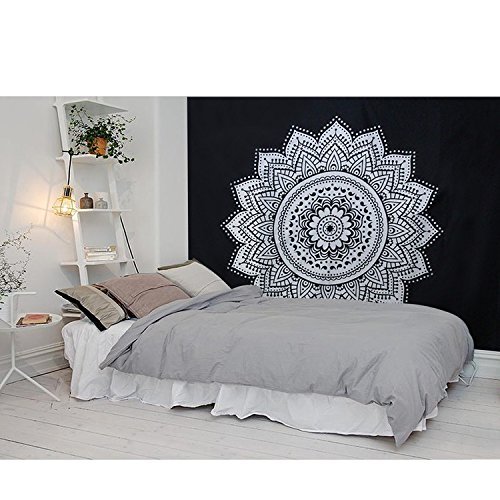 E-beauty Mandala Bohemian Tapestry Black and White Art Printing Wall Hanging Cloth - Indian Traditional Handicrafts- Wall Decor Hippie Tapestries …