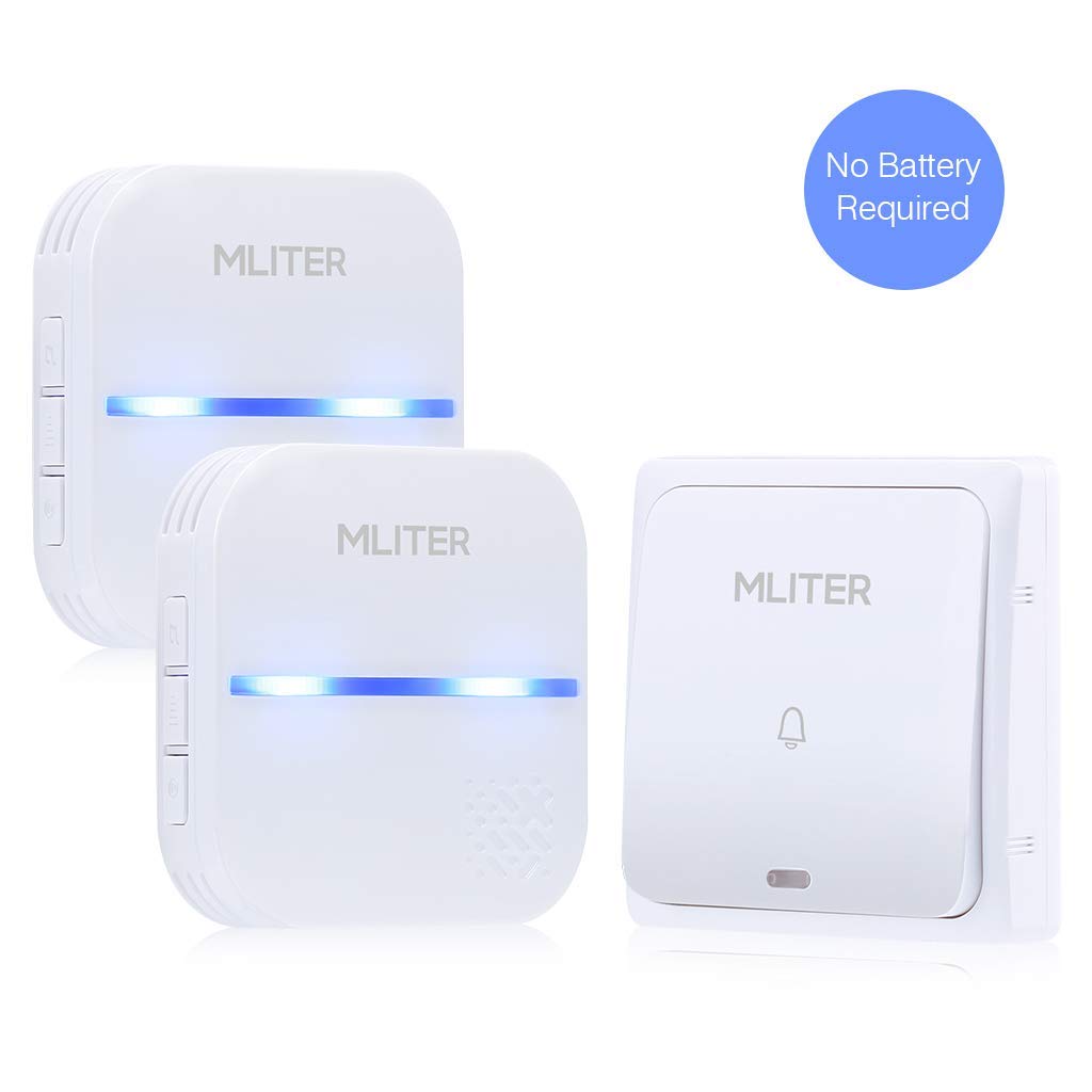 【Sin Batería】Timbre Inalámbrico MLITER, Timbre de Puerta Impermeable IP55, 2 Receptor 1 Transmisor, 500 Pie de Alcance, 58 Melodías y...