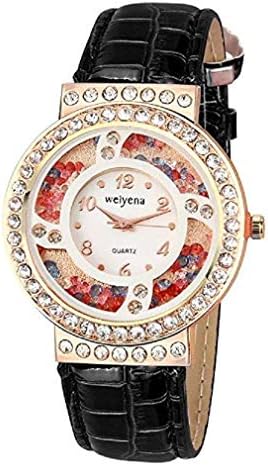Fashion Clearance Watch! Noopvan Womens Quartz Watches Ladies Teen Girls Female Fashion Minimalist Casual Quartz Analog Alloy Wrist Watch Round Diamond Dial Leather Band X27 (Black)