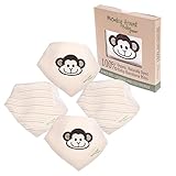 Super Soft 100% Organic Natural Cotton 'Monkey Around Baby' Bandana Drool Bibs with Snaps for Girl or Boy - Reversible Set of 4 - Premium Unisex Baby Shower Gift Set - Handkerchief Baby Bib Bandanas