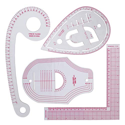 HLZC Fashion Clear Metric Sewing Ruler Set, French Curve Pattern Making Ruler Kit for Beginners Tailors Designers (4-Piece Set - B)