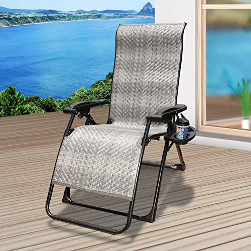 GOLDSUN Outdoor Wicker Zero Gravity Recliner Chair Adjustable Rattan