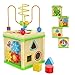 TOP BRIGHT Wooden Activity Cube - 1 Year Old Shape Shorter Bead Maze Toy Educational Baby Gifts for One Year Old Boys and Girls Small Size