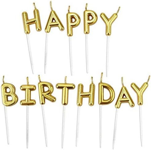 Chic Happy Birthday Metallic Letter Candle Cake Topper, Gold