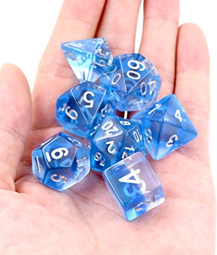 image for Hengda dice Polyhedral Dice Set D&D Gaming Dice – Blue Aurora Transp