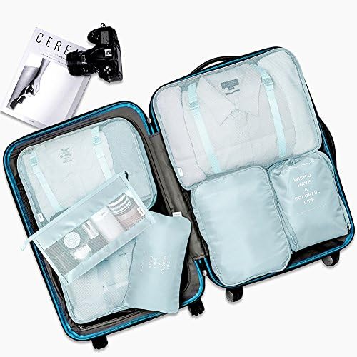 Packing Cubes 7 Pcs Travel Luggage Packing Organizers Set with Toiletry Bag (Pale blue) 2 Packing Cubes 7 Pcs Travel Luggage Packing Organizers Set with Toiletry Bag (Pale blue)
