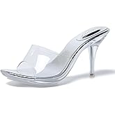 LIURUIJIA Clear Heels For Women Sexy Slip On Open Toe High Heeled Dressy Sandals Comfortable Strappy Mules