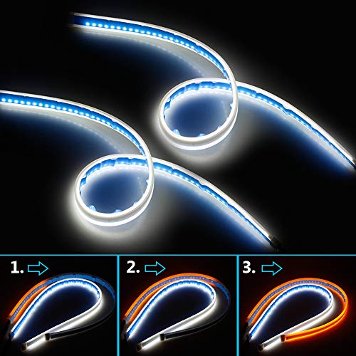 LEADTOPS Flexible Led Light Strip 2 Pcs 24 Inch Dual Color LED Headlight Surface Strip Tube Light White & Amber Daytime Running Light Waterproof Switchback Sequential Lamp Turn Signal Light