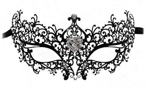 Success Creations Dorian Laser-Cut Metal Black Venetian Masquerade Mask for Women w/Rhinestone Brooch