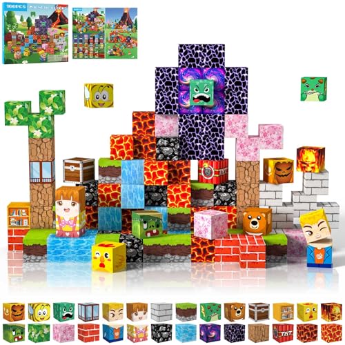 Mzyxxel Magnetic Blocks 100 PCS Magnetic Building Blocks, 3+ STEM Montessori Sensory Toys, Magnetic Cube for for 3 4 5 6 7 8 9 10 11 12 8-12 Years Old Boys & Girls Birthday Gifts