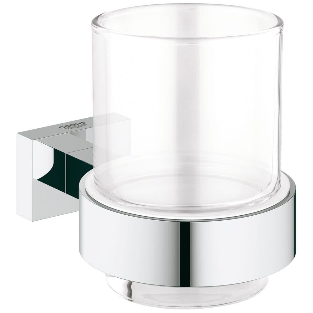 Grohe 40755001 Essentials Cube Glass Holder with Glass Silver