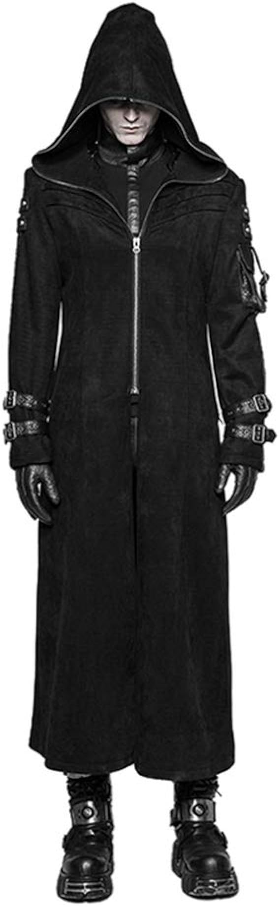 Amazon Punk Rave男性ゴシックロングコートパンク ロッククールな冬のフード付きコートのステージ衣装パーソナリティトレンチコートを行います コート ジャケット 通販