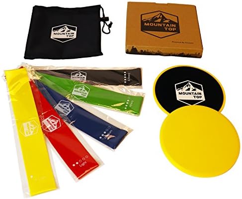 Mountain Top Products - Gliding Discs and Resistance Bands (5) Set w/Carrying Case - Easy to Use, Versatile for Glute Strengthening/Core Activation/Fitness/Home & Gym Workouts/Yoga/Pilates/Barre