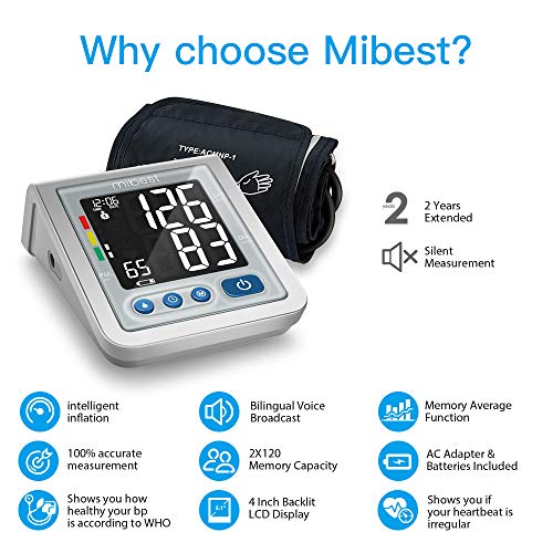 MIBEST Blood Pressure Monitor with Talking Function - Blood Pressure Cuff with Large Display - 8.7-12.6" BP Monitor Machine - One Touch BP Cuff - Blood Pressure Kit with Adapter and Batteries Include