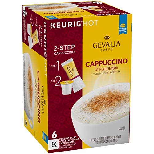 GEVALIA CAPPUCCINO K-CUP COFFEE PODS WITH FROTH PACKETS (6 PODS AND FROTH PACKETS)