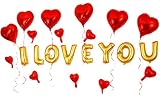 GOER 16 Inch I LVOE YOU Cute Gold Alphabet Letters Foil Balloons Set for Valentine's Day and Weedding Party Decoration Supplies,Include 22 Balloons